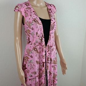 Pink Paisley Cover Duster Cardigan Tie Waist Vest Barbie Pink Sz XSmall Floral